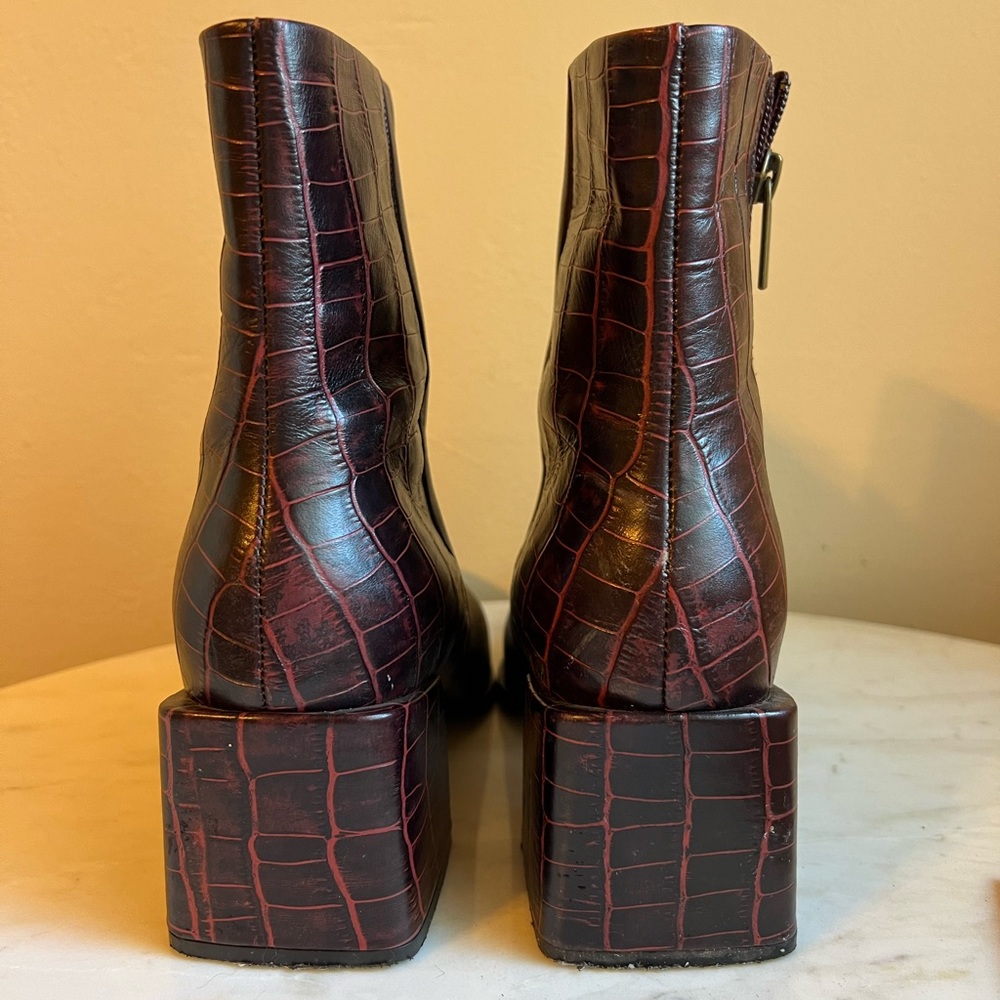 Seychelles Dark Brown Croc-Embossed Ankle Boots - Picture 4 of 7